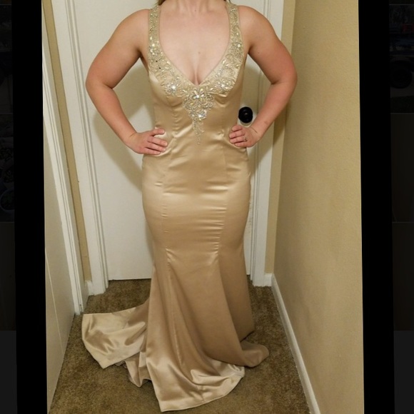 Iced champagne trumpet evening gown - Picture 7 of 8